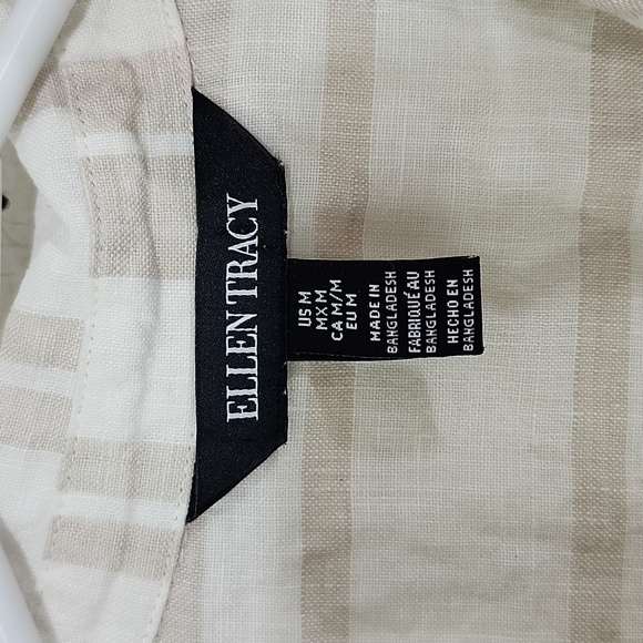 Ellen Tracy Ladies Size Medium Linen Sleeveless Striped Button-Up Top Casual - Picture 7 of 9